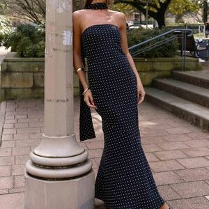 Peppermayo black Polka Dot Strapless Mermaid Maxi Dress